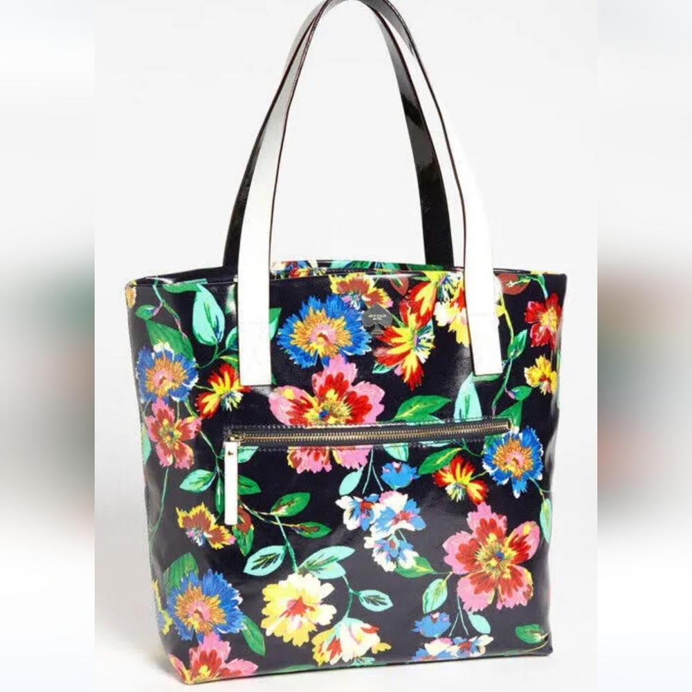 Kate Spade Floral Print Tote Bag Purse Grayce Flicker Fabric Shopper